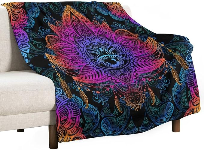 Mandala Boho Throw Blanket Colorful Floral Bohemian Blanket for Sofa Bed Couch Chair Or Dorm 60"x80"