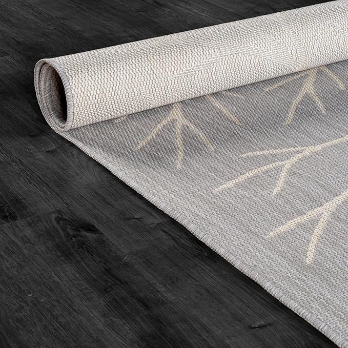 Washable Indoor Outdoor Rug 6x9 Modern Area Rugs Branch Pattern Non Shedding Waterproof Easy Clean Patio Deck Porch Living Room Bedroom Garden RV (6 X 9 Gray)