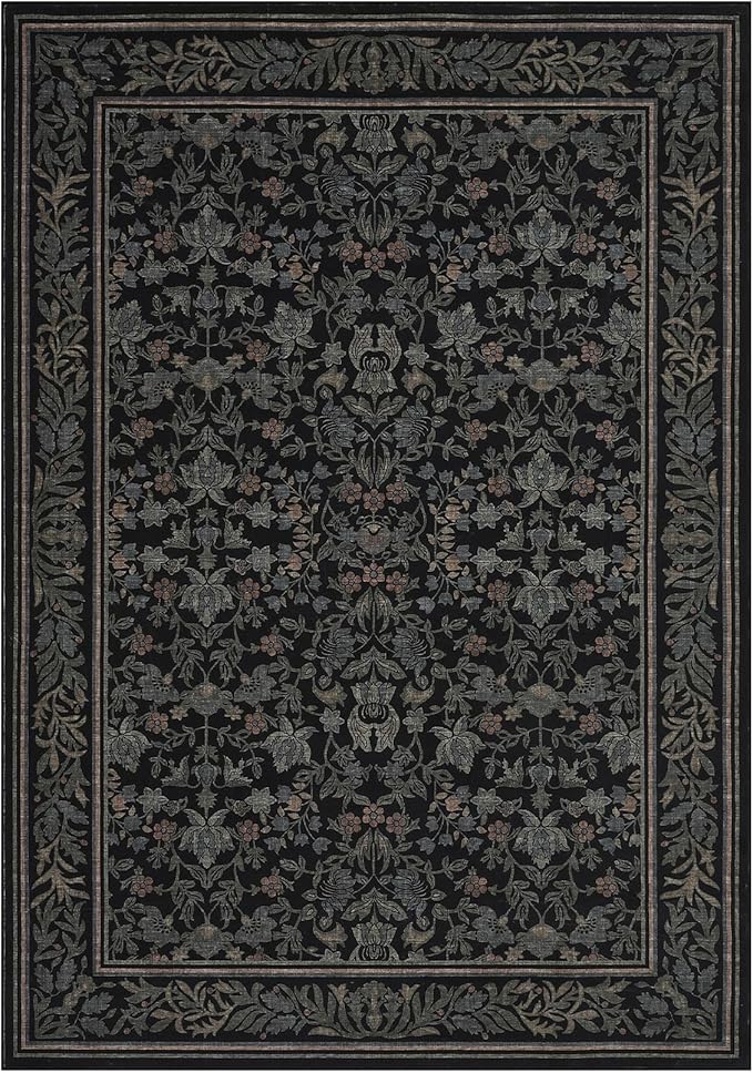 GarveeHome 5x7 Washable Area Rugs for Living Room, Boho Vintage Rug Non Slip Low Pile Stain Resistance Indoor Soft Large Throw Carpet for Bedroom Dining Room Office Black
