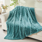 NEWCOSPLAY Super Soft Twin Blanket Light Teal Premium Silky Flannel Fleece 3D Clouds Stylish Jacquard Lightweight Bed Blanket All Season Use 350GSM (Light Teal, Twin(60"x80"))