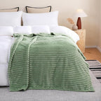 Sage Green Fleece Throw Blanket 90”×90” for Couch Sofa Bed,Super Soft Cozy Plush Microfiber Flannel Blanket with Stripes Design Lightweight for Adults,Woman,Girls