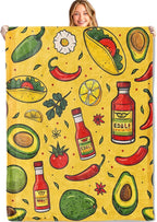 Taco Cute Throw Blanket - 60x80in,Ultra Soft, Cozy Lightweight Flannel,Mexican Cuisine Avocado Hot Sauce Blankets - Gifts for Kids Girls & Food Lovers,for Couch Home Living Room Festive Decor