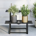 Plant Stand Indoor Outdoor, Foldable Metal Plant Shelf for Multiple Pots, Mid Century Slatted Bench for Patio Garden, Heavy Duty Capacity 330 lbs 2 Tier Black