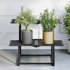 Plant Stand Indoor Outdoor, Foldable Metal Plant Shelf for Multiple Pots, Mid Century Slatted Bench for Patio Garden, Heavy Duty Capacity 330 lbs 2 Tier Black