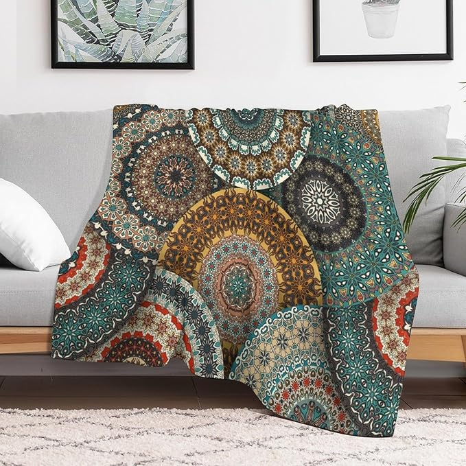 Bohemian Throw Blanket Colorful Vintage Floral Mandala Flower Aztec Boho Blanket for Sofa Bed Couch Chair Or Dorm 30"x40"