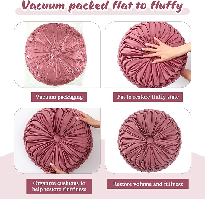 Round Throw Pillows Decorative Pleated Throw Pillows 15'' Diameter Accent Pumpkin Boho Chair Cushion for Couch Sofa Home Decoration(Dusty Rose,1 Pcs)