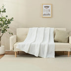 Knitted Throw Blanket 60"X80", White Knit Throws for Bed, Super Soft Boho Chevron Blankets for Couch Sofa Chair Room Decor, Textured Decorative Farmhouse Cozy Lightweight