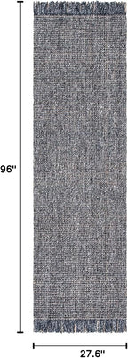SAFAVIEH Natural Fiber Collection Runner Rug - 2'3" x 8', Charcoal & Natural, Handmade Woven Fringe Jute, Ideal for High Traffic Areas in Living Room, Bedroom (NF826H)