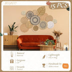 15 Pcs Boho Wall Basket Decor Brown Woven Rattan Seagrass Decor Hanging Rustic Farmhouse Western Wall Art Decoration for Nursery Living Room Bedroom Home Kitchen