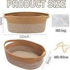 Woven Basket,Small Rope Storage Bin with Handles & Ribbon Bag, Organizer for Shelves Closets,Gift Basket Empty for Birthday,Books,Dog Toys, Jute&Brown/2 Pack