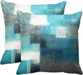 Emvency Set of 2 Turquoise White and Gray Throw Pillow Covers Modern Abstract Teal Painting Decorative Pillow Cases Home Decor Standard Square 24x24 Inches Pillowcases