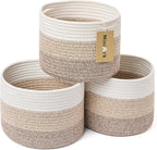 Small Basket for Organizing | Cube Shelf Closet Storage Baskets | 9.7×9.7×7.1” | Woven Rope Gift Basket | Nursery | Round 3 Packs Gradient Brown