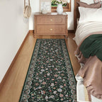 Rugcomf Vintage Paisley Kitchen Runner Rug 2'x6' - Machine Washable, Non-Slip Low Pile Floral Carpet for Laundry, Bedroom, Bathroom - Green