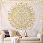 Edeesky White and Gold Mandala Tapestry Wall Art for Living Room, Bedroom Decor
