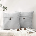 Phantoscope Pack of 2 Farmhouse Throw Pillow Covers Button Vintage Linen Solid Decorative Pillow Cover for Couch Bed and Chair Light Grey 18 x 18 inches 45 x 45 cm