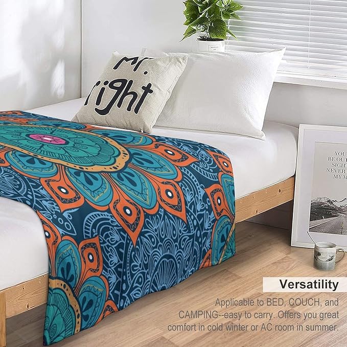 Abstract Mandala Throw Blanket Indian Hippie Bohemian Art Floral Texture Pattern Blanket for Sofa Bed Couch Chair Or Dorm 70"x80"