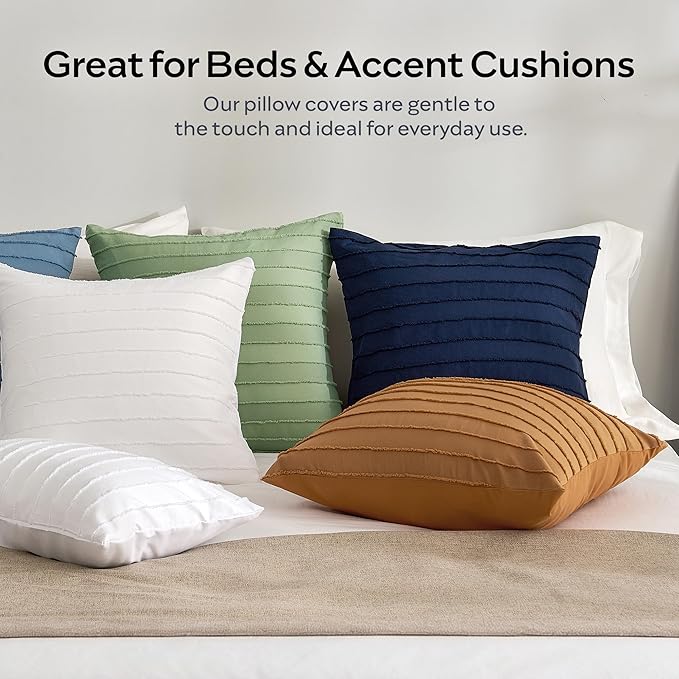 JELLYMONI 2 Pack Navy Blue Pillowcases 18" x18", Soft Microfiber Striped Tufted Pillow Covers(Pillows are not Included)
