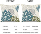 DFXSZ Blue Army Green Outdoor Pillow Covers Set of 2 16X16 Inch Teal Floral Elegant Polyester Flower Pillow Case Outdoor Waterproof Decor for Patio Funiture Garden Linen Cushion Covers 01C16