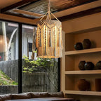 Bioaqua Boho Lamp Shade,Boho Hanging Lamp Handmade Macrame Lamp Shade Plug in Pendant Light,Bohemian Hanging Lights with Plug in Cord Light Fixtures for Boho Bedroom Decor Living Room (Type 3)