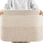 danpinera 108L Large Basket for Living Room, Boho Decorative Basket Organizing with Handles, Cotton Rope Storage for Toys, Pillows, Clothes, 25’’*16’’*16’’ Rainbow