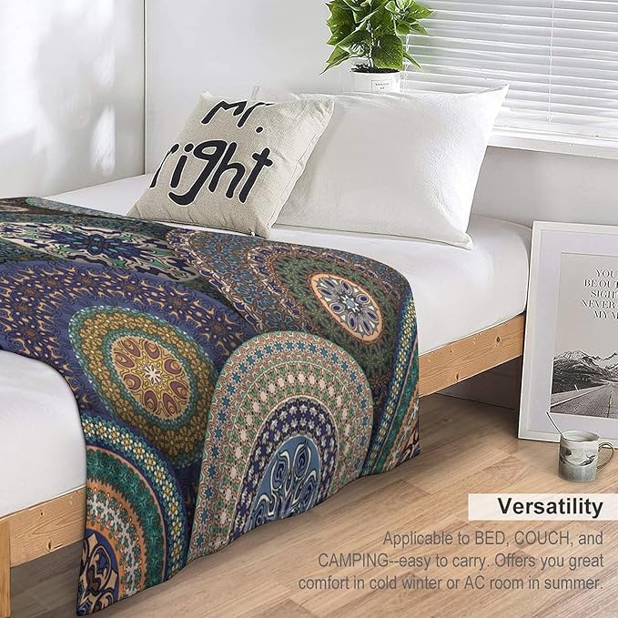 Indian Bohemian Throw Blanket Mandala Design Colorful Boho Floral Pattern Paisley Blanket for Sofa Bed Couch Chair Or Dorm 60"x80"