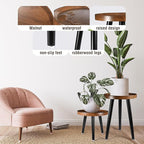 Indoor Plant Stand,Wood Mid Century Plant Table in Walnut Finish,Tall Plant Stand for Flower Pot,Modern Round Small Side End Table with Raised Design (Walnut, 12"x18" 2 Pack)