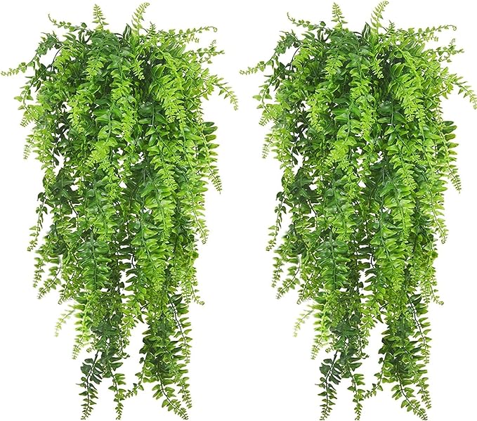CATTREE Artificial Hanging Vines Plants Fake Boston Ivy Ferns 4 Pcs Plant, Faux Vine Greenery Leaves Rattan for Outdoor UV Resistant for Wall Indoor Hanging Baskets Wedding Party Garland Décor