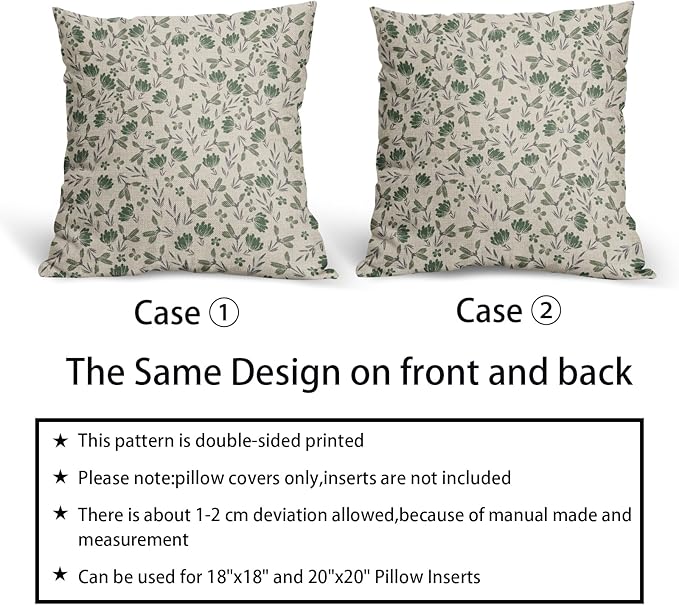 Sage Green Grey Floral Pillow Covers 20x20 Set of 2 Vintage Rustic Old Style Cute Small Flower Print Decorative Outdoor Pillowcases Farmhouse Throw Cushion Case Decor for Couch Sofa Bed