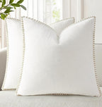 decorUhome Summer Chenille Soft Cozy Throw Pillow Covers 20x20 Set of 2, Modern Farmhouse Boho Velvet Decorative Pillow Cases with Stitched Edge for Couch Sofa Bed Home Decor, Cream White