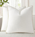 decorUhome Summer Chenille Soft Cozy Throw Pillow Covers 22x22 Set of 2, Modern Farmhouse Boho Velvet Decorative Euro Sham Pillow Cases with Stitched Edge for Couch Sofa Bed Home Decor, Cream White