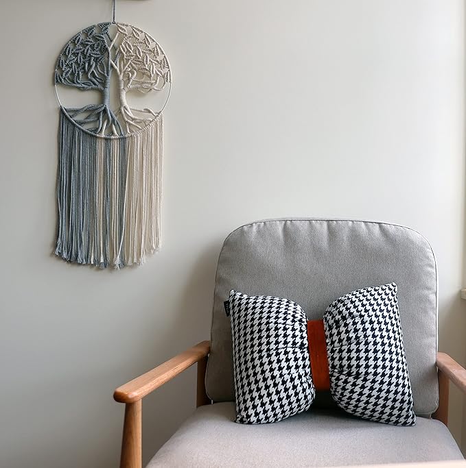 GUKALYLY Tree of Life Macrame Wall Hanging,Chic Handmade Woven Boho Home Décor,Eclectic Wall Decor for Bedroom Nursery Apartment Dorm Decoration,Gift for Teen Girl Mom(13" W X 31.5" L) (Grey&White)