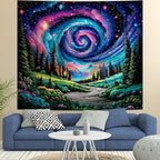 Apdidl Space Galaxy Forest Tapestry for Bedroom, Green Nature Landscape Colorful Night Starry Sky Stars Wall Tapestry, Mysterious Nebula Mountain Wall Hanging Backdrop Decor for Living Room 60" X 79"