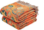 Boho Throw Blanket 100% Cotton Ultra Soft Luxury Throw Rustic Quilt 50"x60" Floral Printed Farmhouse Decor Bed Summer Blankets All Season Rustic Reversible Bohemian Throw for Bed Orange