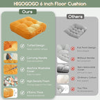 HIGOGOGO 6" Extra Thick Floor Pillow Cushion for Adults, Meditation Cushion Pillow, Large Square Floor Sitting, Tufted Corduroy Cover, for Tatami Living Room or Yoga, 22x22 Inch, Orange