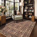 Area Rugs for Living Room Bedroom, Washable Christmas Rug, Vintage Oriental Boho Rug, Non Slip & Low Pile Faux Wool Thin Accent Carpet for Indoor Dining Room, Kids Room and Office(Red 4x6ft)