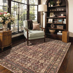 Area Rugs for Living Room Bedroom, Washable Christmas Rug, Vintage Oriental Boho Rug, Non Slip & Low Pile Faux Wool Thin Accent Carpet for Indoor Dining Room, Kids Room and Office(Red 4x6ft)