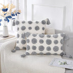 PANOD Super Soft Farmhouse Decorative Plush Throw Pillow Covers 16 x 16 Grey,Solid Pom pom Tufted with Tassels Modern Accent Boho Square Cushion Cover Pillow Case for Couch Sofa