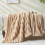 NEWCOSPLAY Super Soft Throw Blanket Brown Premium Silky Flannel Fleece 3D Ribbed Jacquard Lightweight Bed Blanket All Season Use (Brown Ribbed, Throw(50"x60"))