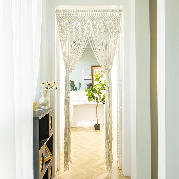 Macrame Bohemian Curtains for Windows Door Curtain Boho Wall Hanging for Doorways Room Dividers Bedroom Decor Wedding Tapestry Living Room Farmhouse Cottage 40x80 inch
