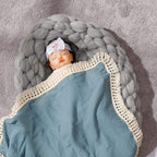 insular Cotton Muslin Baby Blanket with Tassel, Boho Bohemian Muslin Swaddle Blanket Baby Receiving Blanket with Fringe, Nursery Decor Throw or Nursing Blankets, 47" x40”, Blue