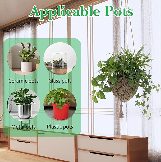 4 Pack Jute Crochet Long Plant Hanger for 3 Inch to 12 Inch Pots, Macrame Plant Hanger Macrame Plant Holder Rope with S Shaped Hooks for Indoor Outdoor Home Decor (Brown)