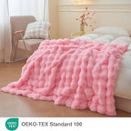LIFEREVO Luxury Fluffy Faux Rabbit Fur Throw, Plush Fuzzy Bubble Waffle Blanket for Couch Sofa, Soft Cute Furry Blanket Home Decoration, Shaggy Lap Throw for Bedroom Living Room Office, 50x60, Pink