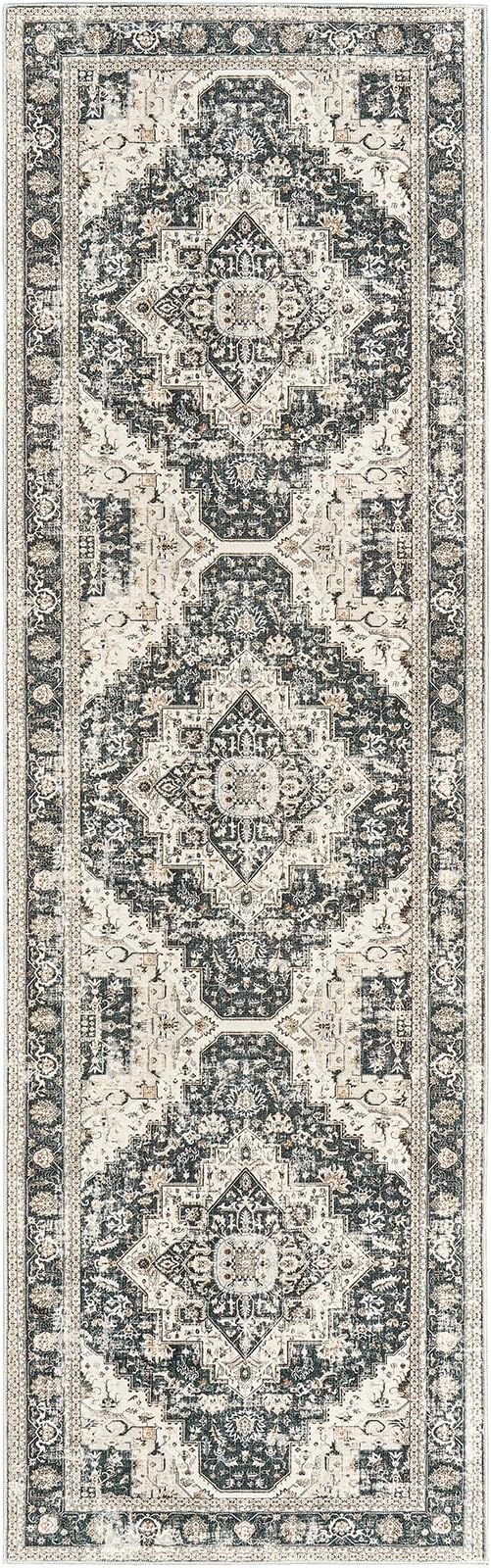 Washable Runner Rug 2.6x8 Runners for Hallways, Ultra-Thin Carpet Runners for Entryway Anti Slip Backing Runner Rugs for Kitchen Laundry Room Indoor Hallway (Black/Beige)
