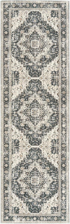 Washable Runner Rug 2.6x8 Runners for Hallways, Ultra-Thin Carpet Runners for Entryway Anti Slip Backing Runner Rugs for Kitchen Laundry Room Indoor Hallway (Black/Beige)