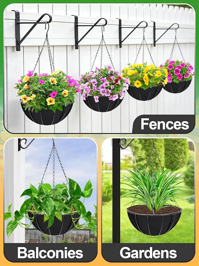 4pcs 12in Thick Felt Hanging Basket Liners - Heavy-Duty 400GSM Non-Woven Fabric Round Planter Liner for Garden Wall Flower Hanging Baskets, Replacement for Coco Fiber Liner
