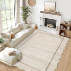 GarveeHome Scalloped Washable Rug 9x12 Area Rug for Bedroom Modern Living Room Rug Farmhouse Non Slip Large Area Rug Soft Throw Rugs Stain Resistant Carpet for Dining Room Nursery Beige 9'x12'