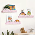 AELS Scalloped Nursery Bookshelf, Set of 3, Picture Ledge Shelf for Wall Decor, Woven Natural Fibre Floating Shelves for Books, Toys, Photo Frame, Nursery, Boho Modern Farmhouse Book Shelf, Pale Pink