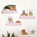 AELS Scalloped Nursery Bookshelf, Set of 3, Picture Ledge Shelf for Wall Decor, Woven Natural Fibre Floating Shelves for Books, Toys, Photo Frame, Nursery, Boho Modern Farmhouse Book Shelf, Pale Pink
