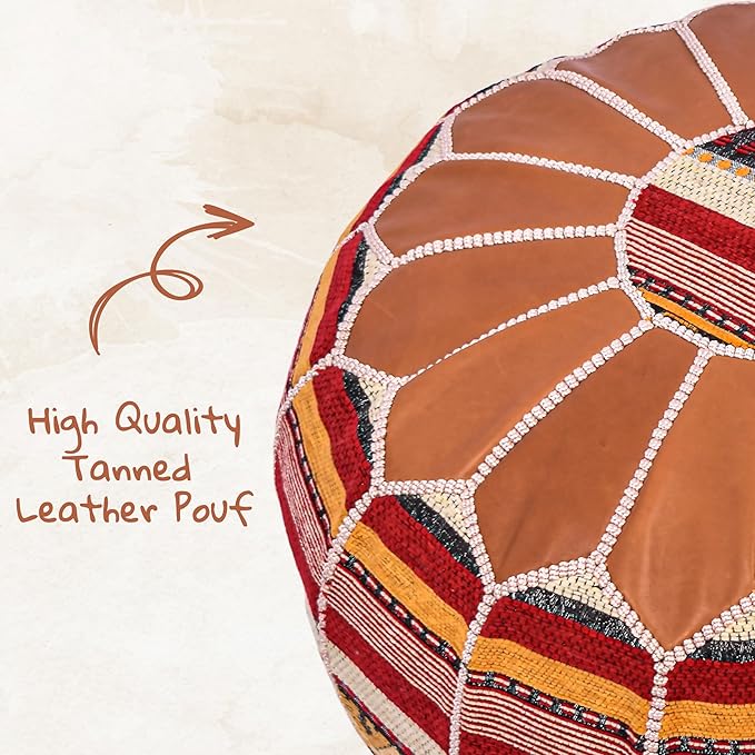 Marrakesh Gallery Bohemian Unstuffed Moroccan Pouf Ottoman, Round Ottoman Foot Rest, Handmade Bean Bag with Large Storage - Cover Floor Chair for Living Room, Bedroom - Ideal as Wedding Gifts