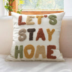 "Let's Stay Home Boho Pillow Covers 18X18 Inch Decorative Words Tufted Throw Pillow Covers Farmhouse Pillow Case for Couch Sofa Bed Living Room Bedroom, Rust/Mustard/Brown